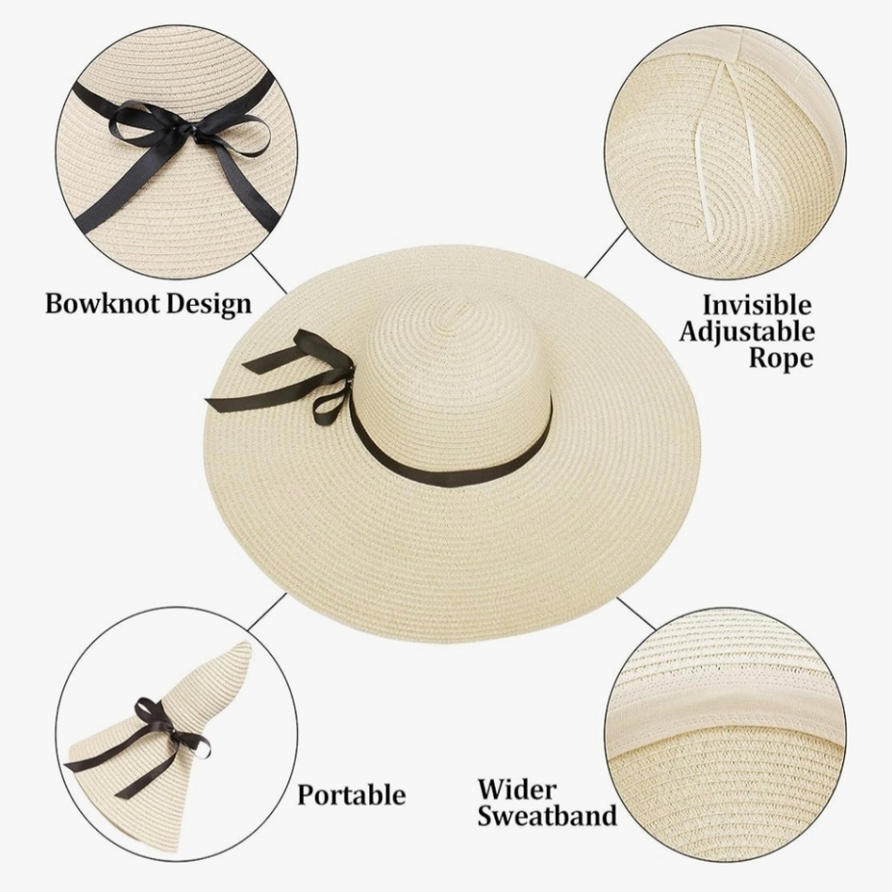 Wide Brim Floppy Straw Hat with Classic Belt - Picture 4 of 10
